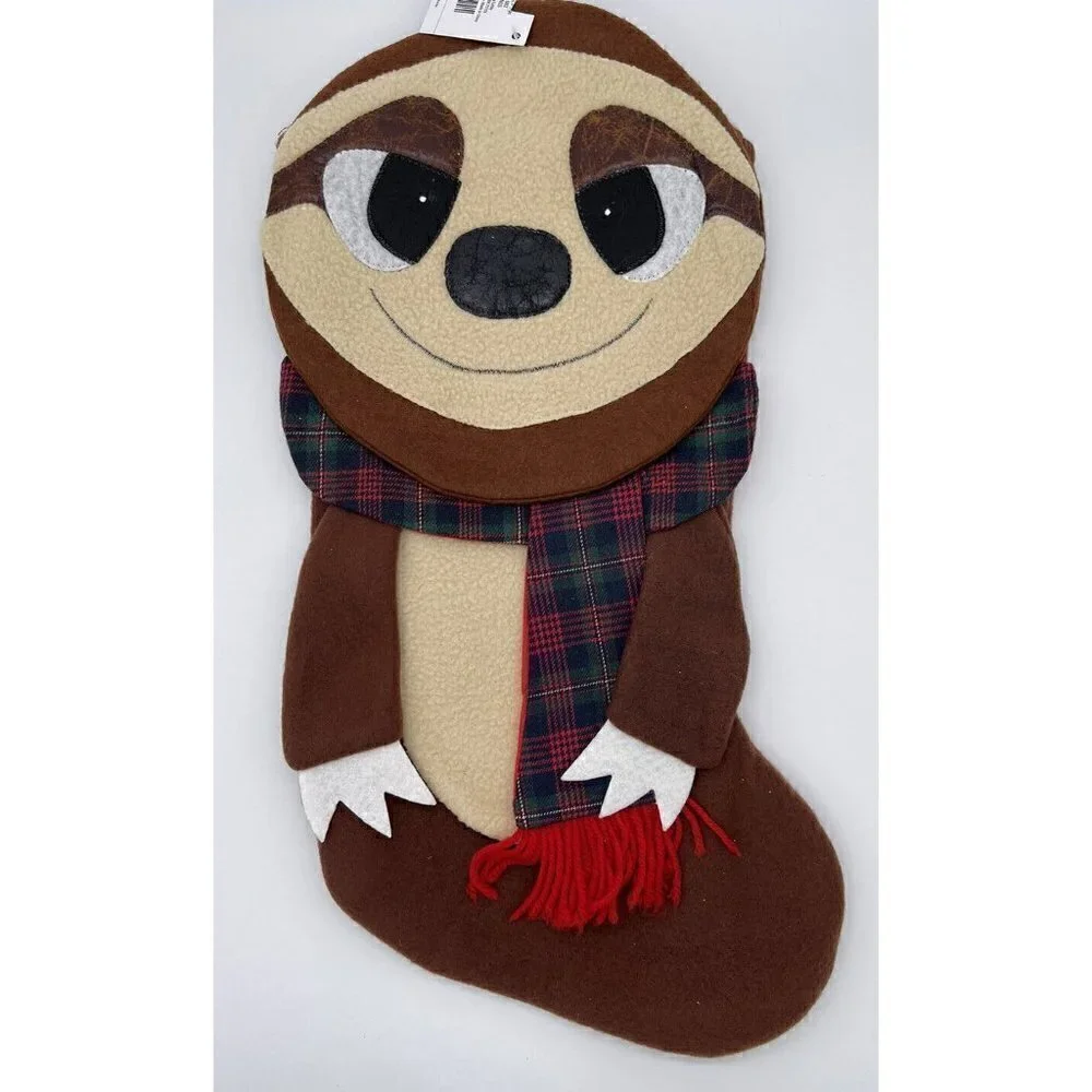 NWT Sloth Christmas Stocking Brown 18